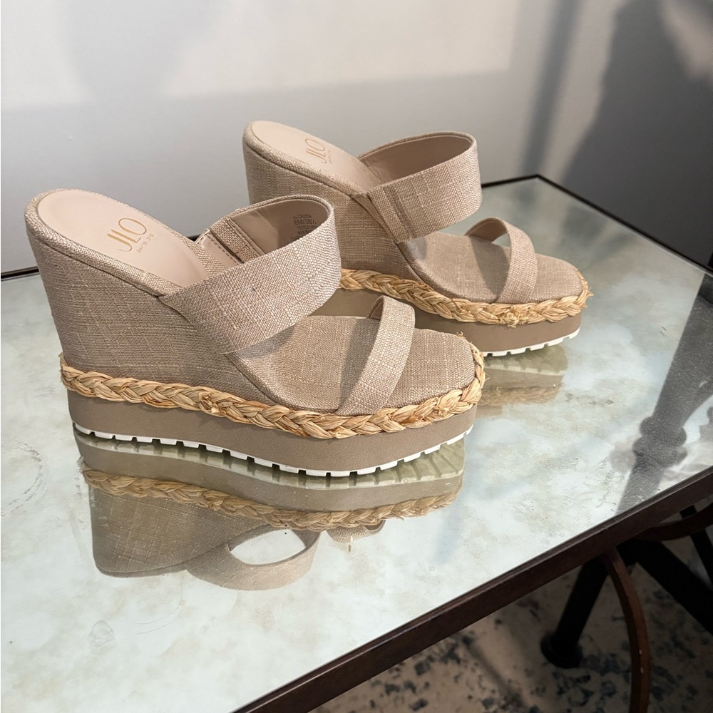 Jennifer Lopez Beige Wedge Sandals